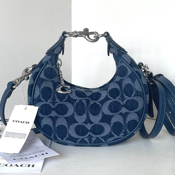 Coach Jonie Crossbody Mini Signature Denim Leather CA004 Hobo Wristlet Jacquard - Picture 1 of 13